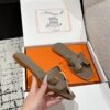 HERMES ORAN H SANDALS SLIPPERS Classic Epsom Etoupe Gray