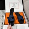 HERMES Denim Canvas Oran Sandals  Bleu Brut 166183