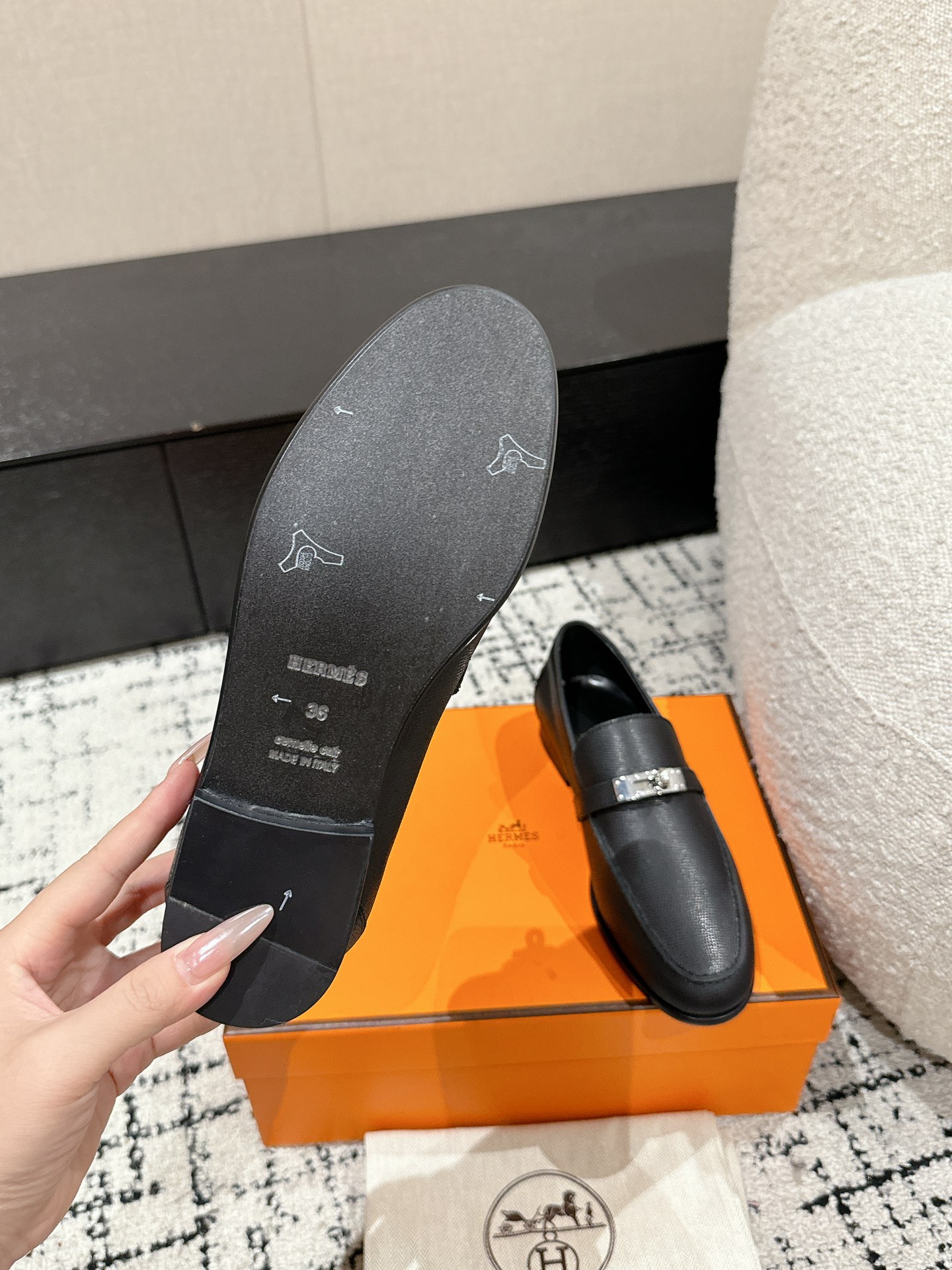 Hermes  Epsom Womens Destin Loafer  Black