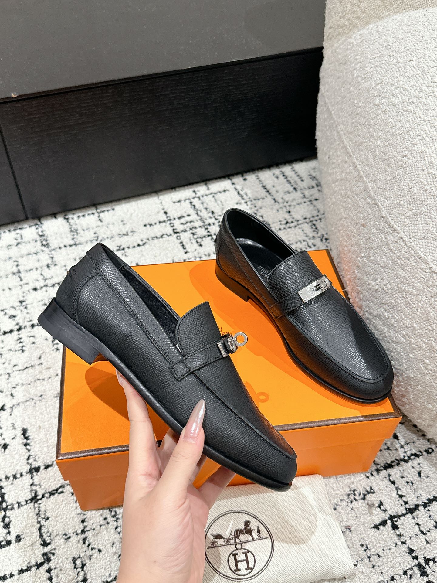 Hermes  Epsom Womens Destin Loafer  Black