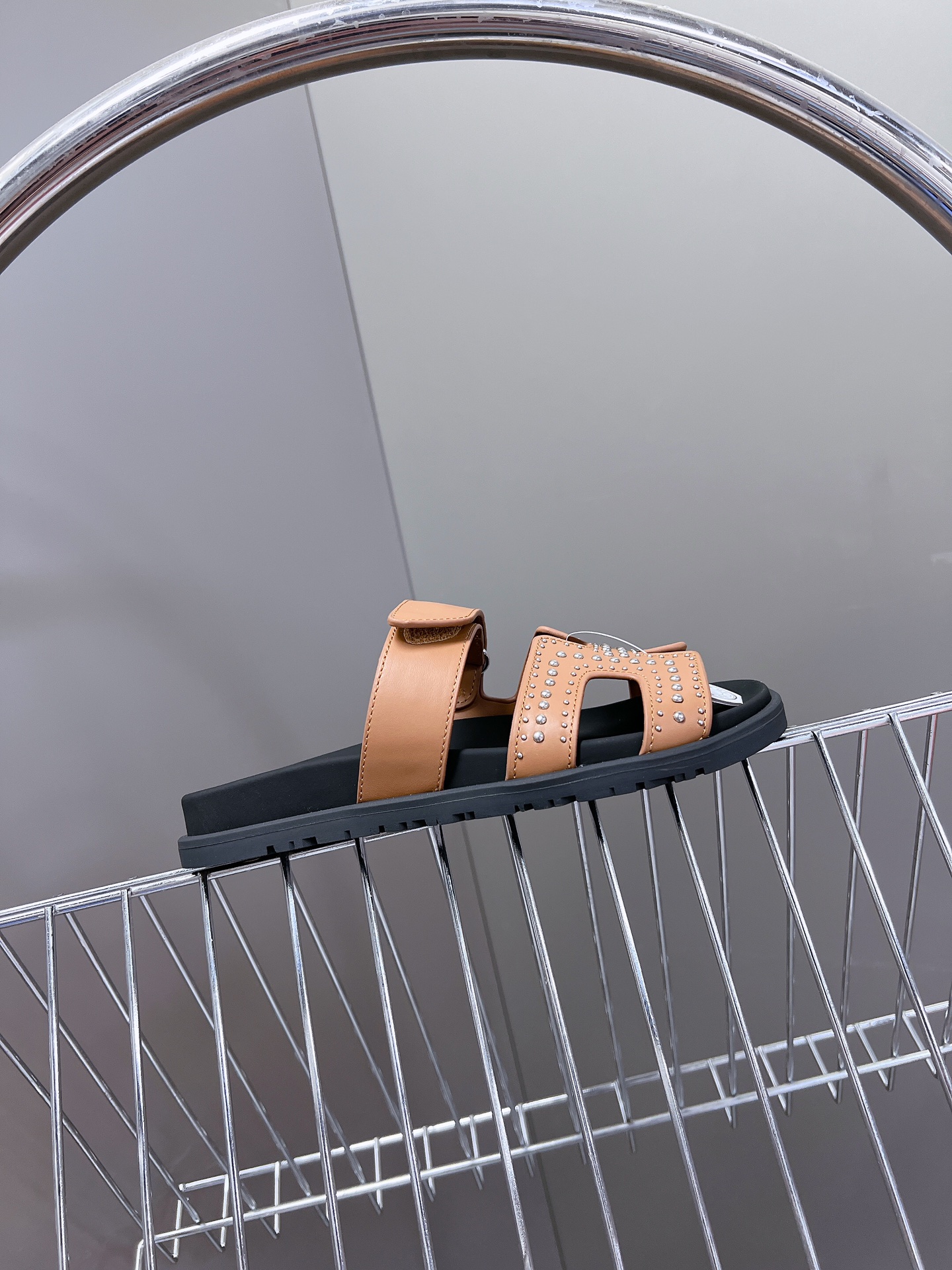 Hermès Chypre Techno Sandals Naturel Studded Calfskin Palladium Hardware