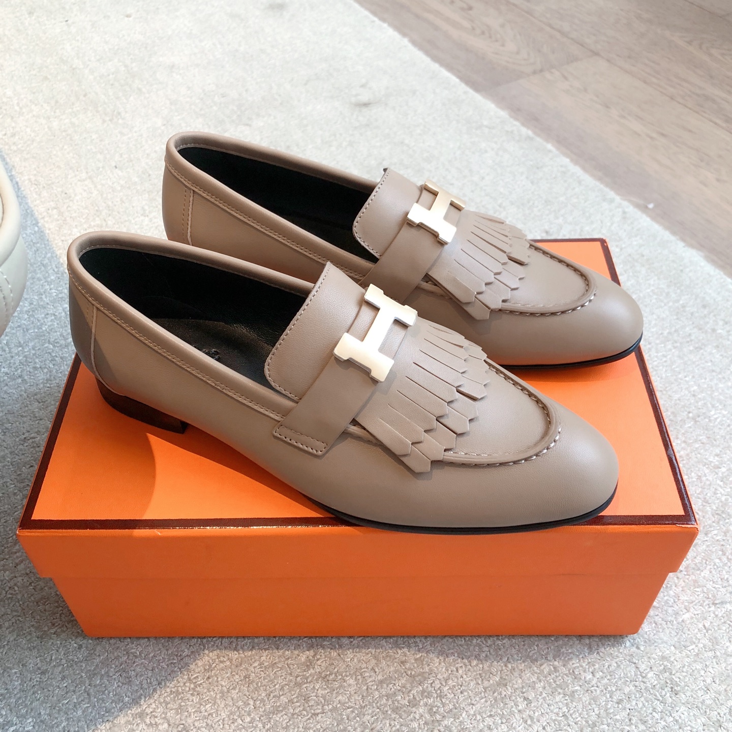 Hermes  Goatskin Womens Royal Loafers Beige Argile Sold Out