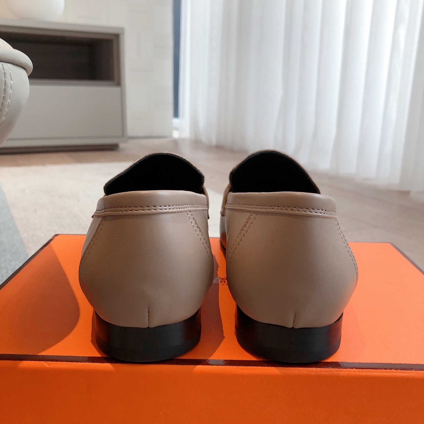 Hermes  Goatskin Womens Royal Loafers Beige Argile Sold Out