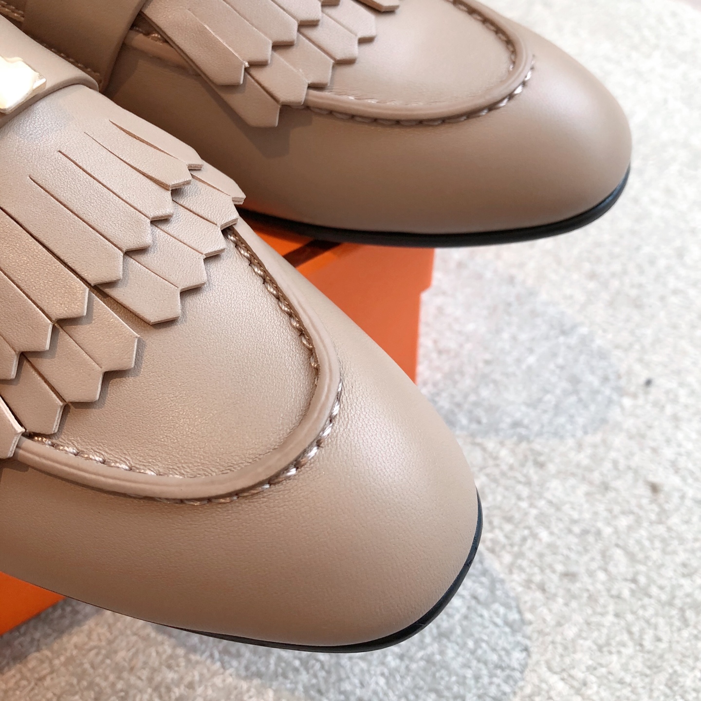 Hermes  Goatskin Womens Royal Loafers Beige Argile Sold Out