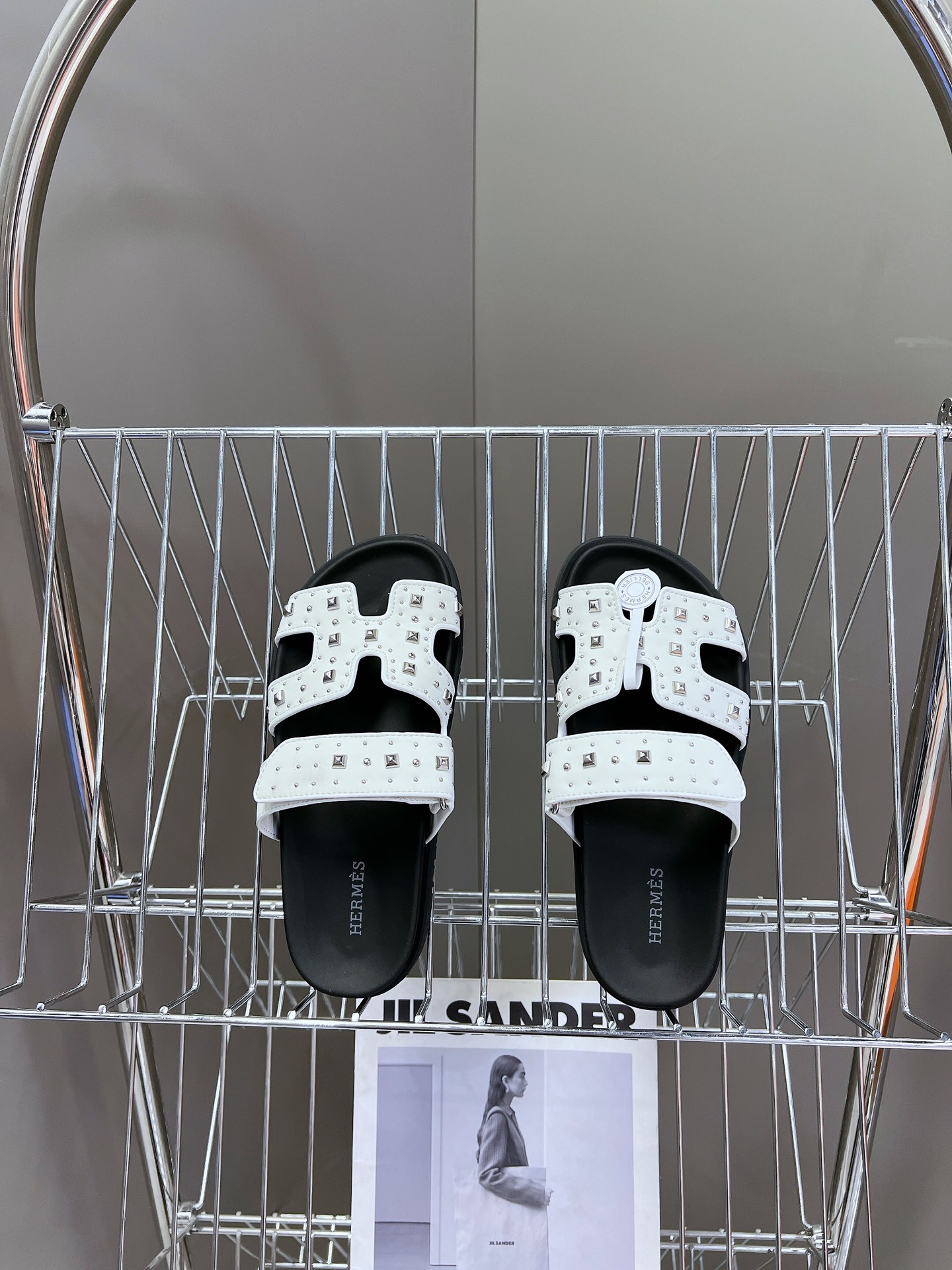 Hermes Chypre Sandal white Studded Stud Punk Rock H Logo Strap