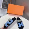 Hermes Chypre Sandal Blue Cameo Vert Celadon Green Strap Slide Slip On Flat