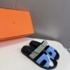 Hermes Chypre Sandal Blue Cameo Vert Celadon Green Strap Slide Slip On Flat
