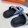 Hermes Chypre Sandal Blue Cameo Vert Celadon Green Strap Slide Slip On Flat