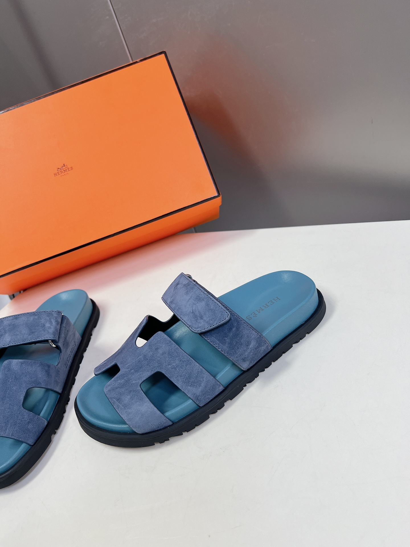 HERMÈS Blue Celeste Suede Women’s Chypre Sandals