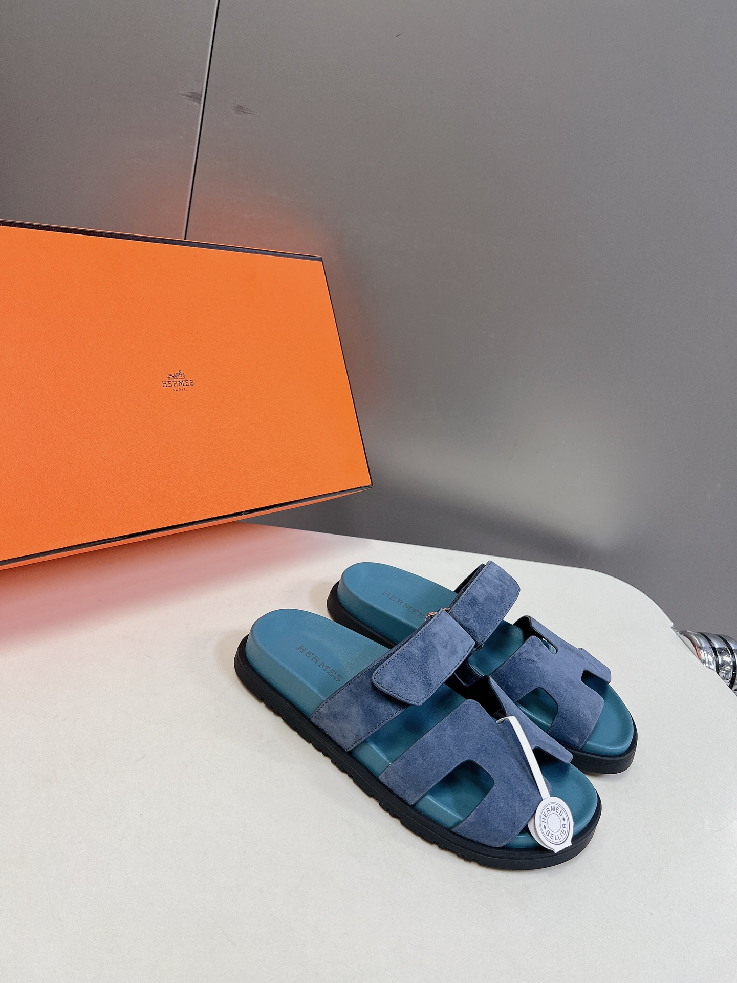 HERMÈS Blue Celeste Suede Women’s Chypre Sandals