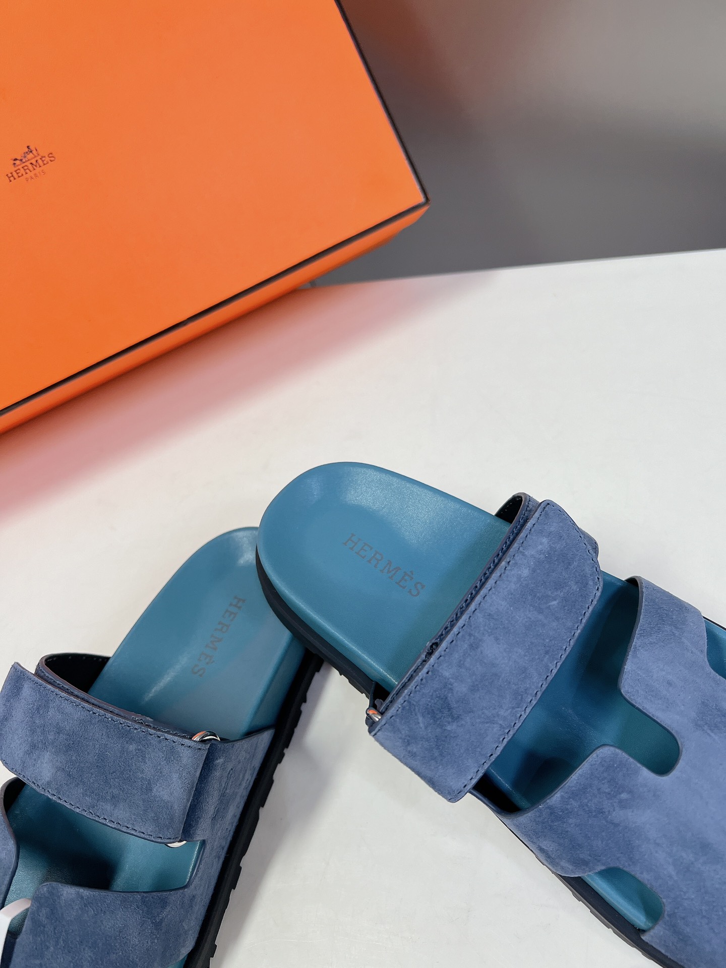 HERMÈS Blue Celeste Suede Women’s Chypre Sandals