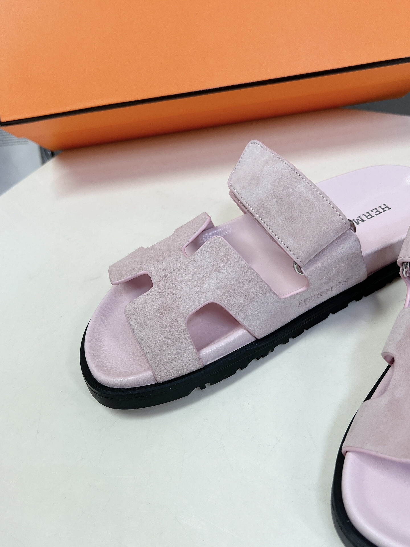 HERMES 01179 Hermes sandals Chypre Rose Porcelain Suede Size