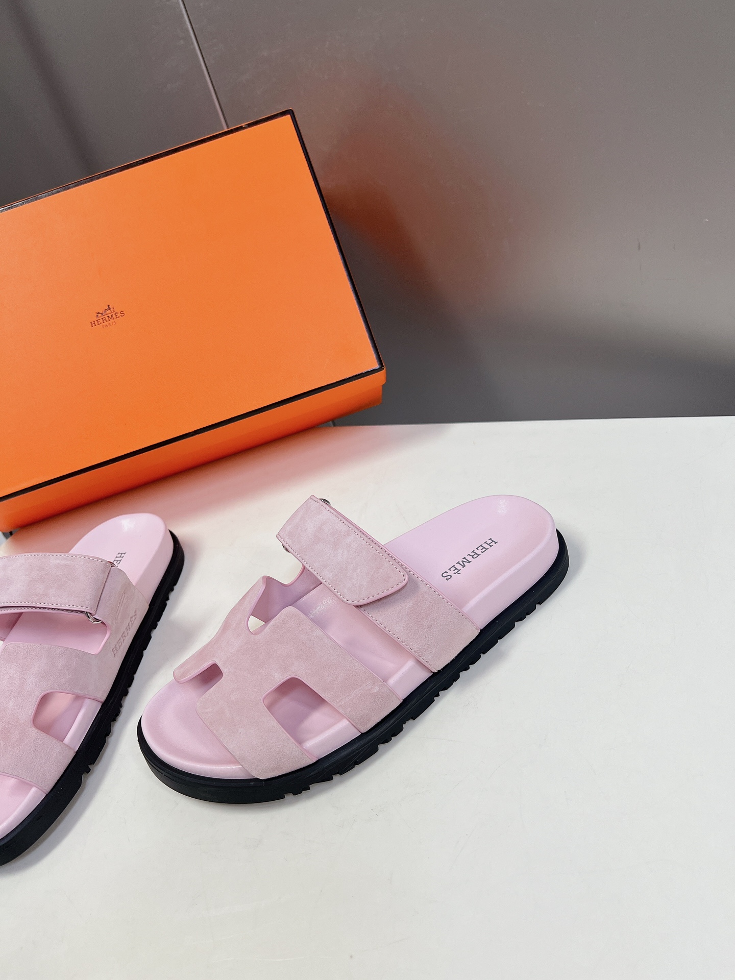HERMES 01179 Hermes sandals Chypre Rose Porcelain Suede Size