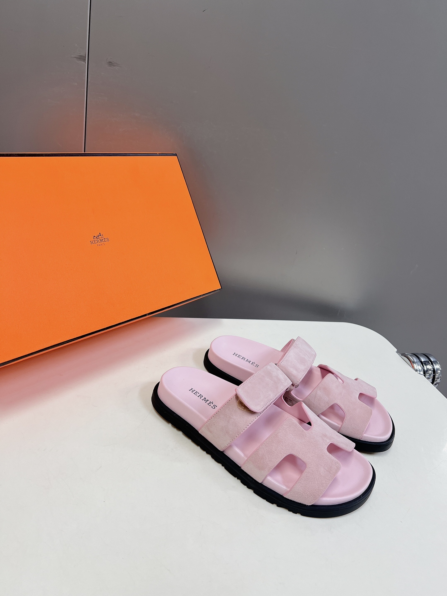 HERMES 01179 Hermes sandals Chypre Rose Porcelain Suede Size