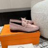 Hermes  Suede Goatskin Womens Destin Loafers  Rose Aube