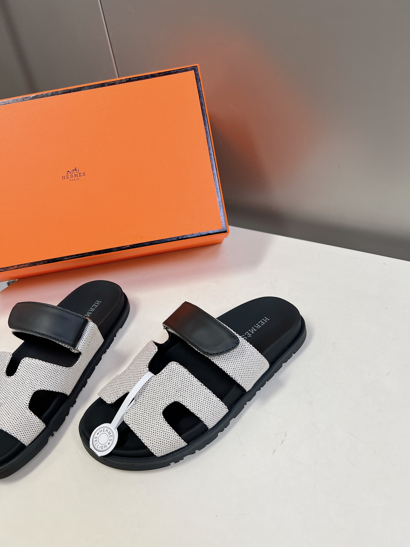 Hermès Hermès Chypre Sandal Men's Sandals Gray Black Size