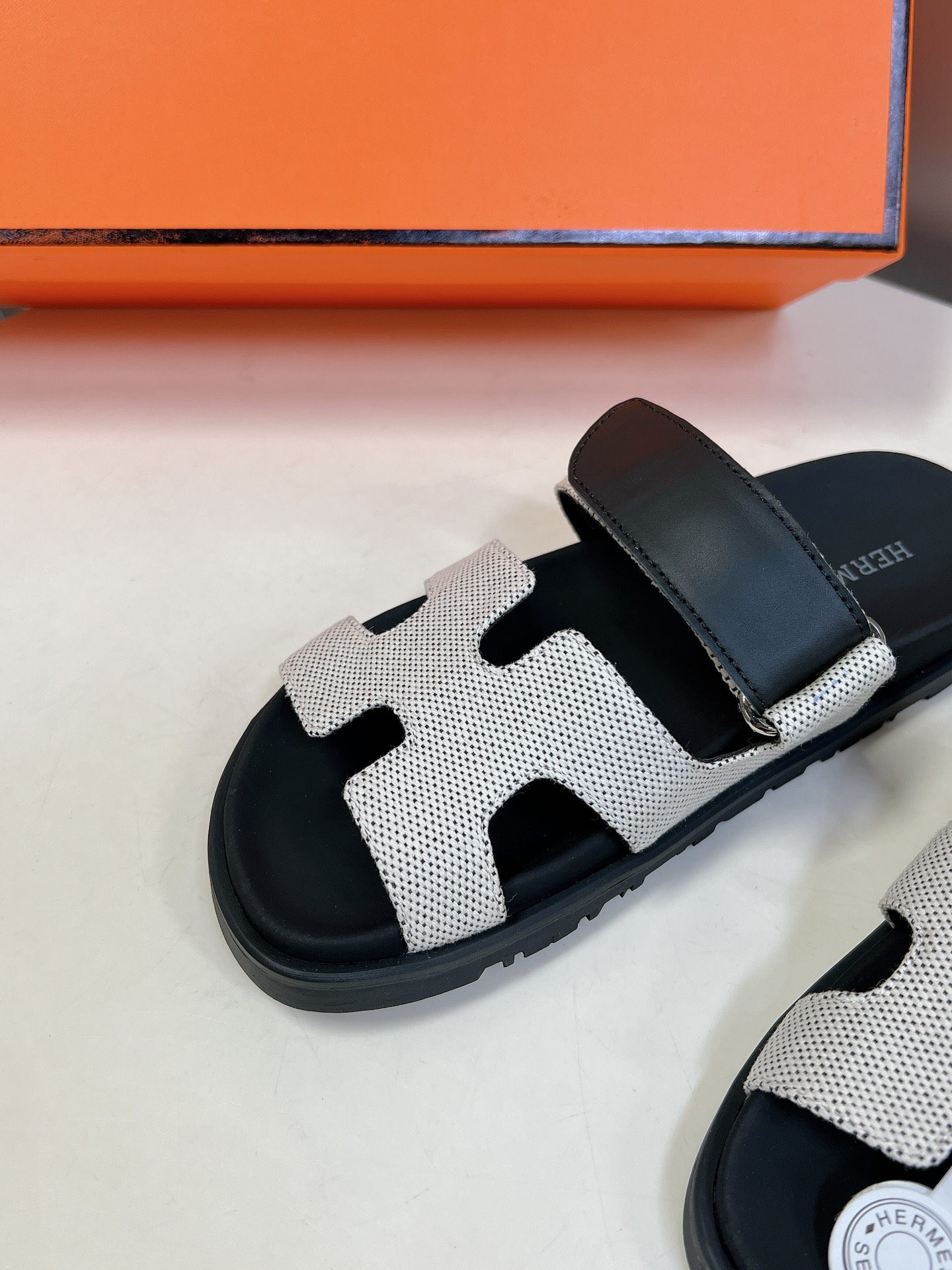 Hermès Hermès Chypre Sandal Men's Sandals Gray Black Size