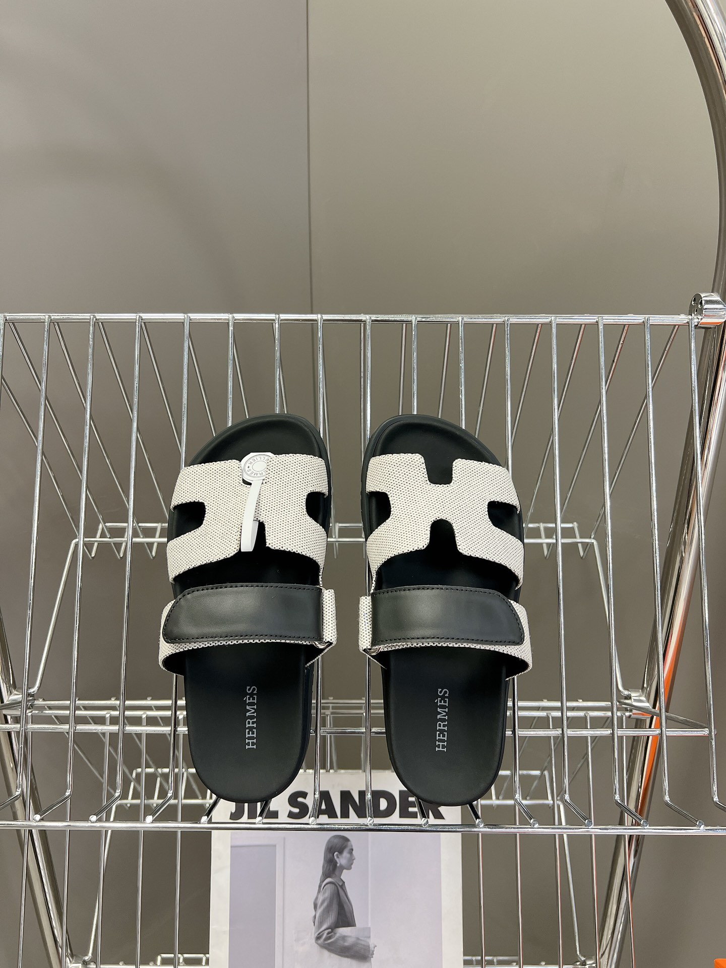 Hermès Hermès Chypre Sandal Men's Sandals Gray Black Size