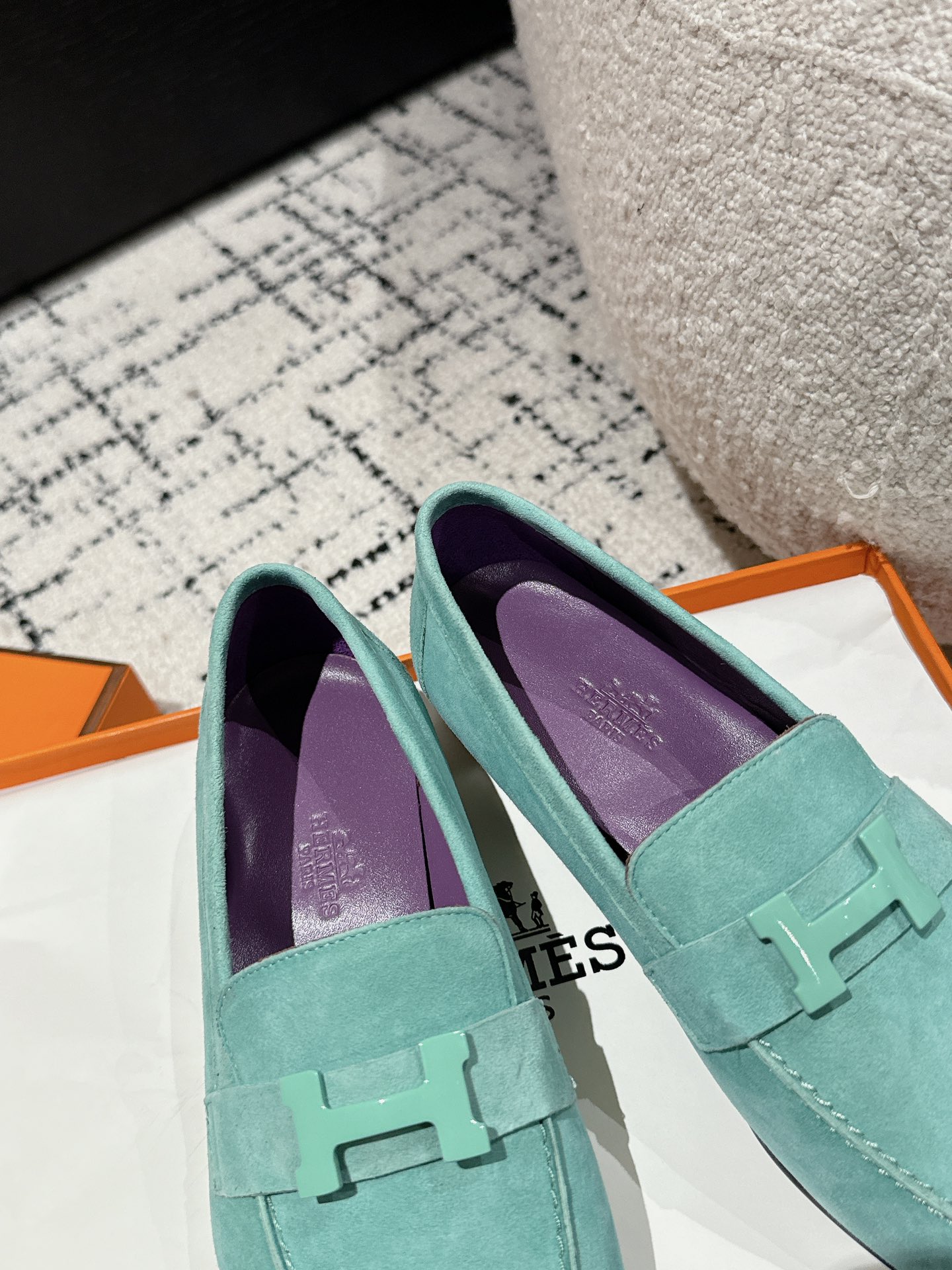 HERMES 01229 Hermès Hermes Paris loafers Vert Embrun Light blue Turquoise