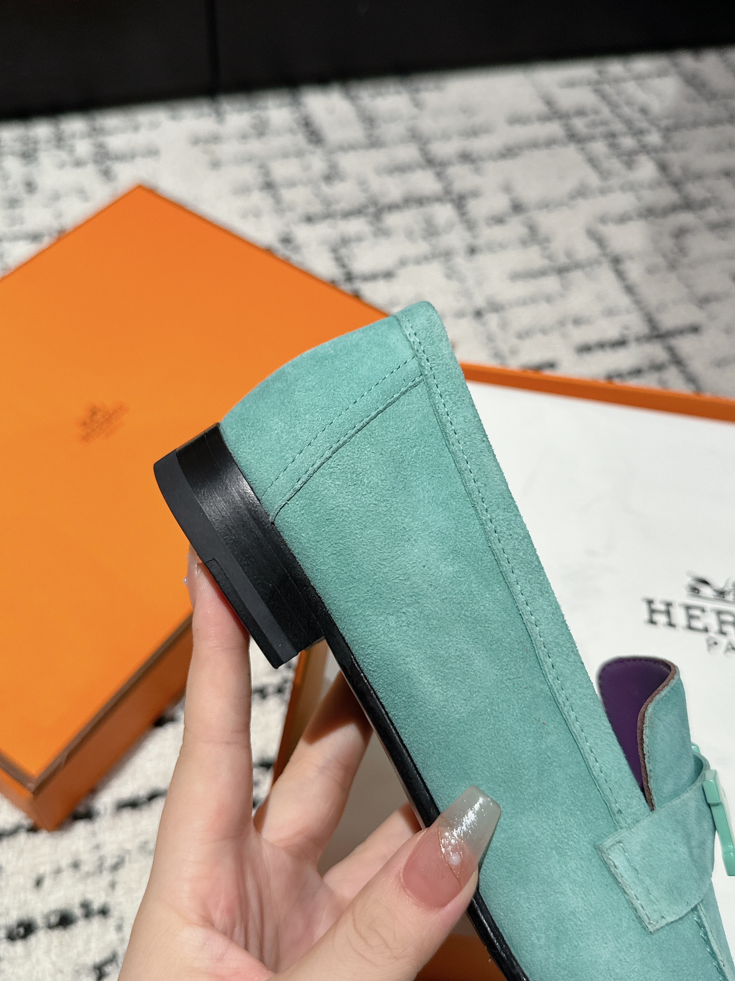 HERMES 01229 Hermès Hermes Paris loafers Vert Embrun Light blue Turquoise