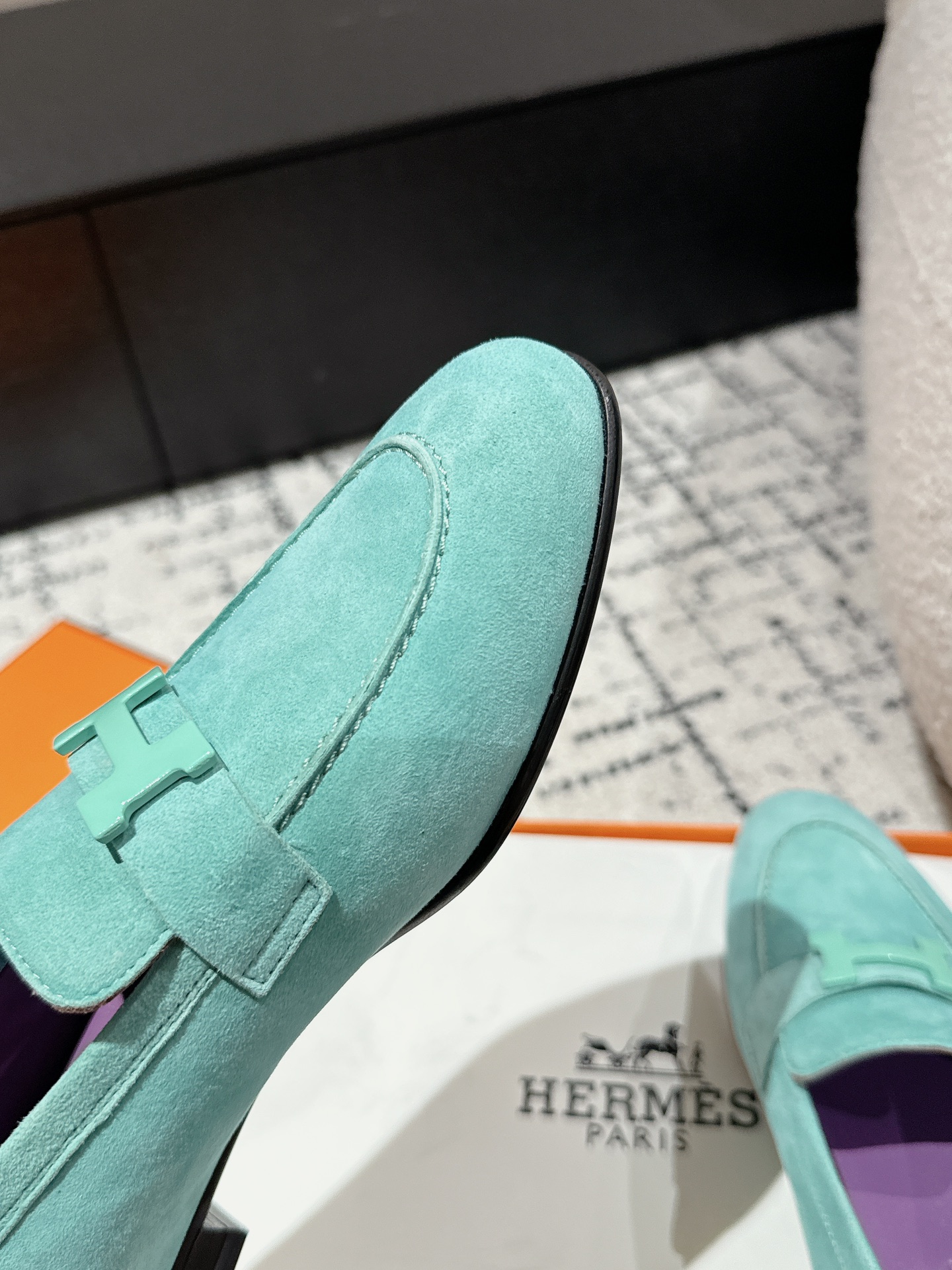 HERMES 01229 Hermès Hermes Paris loafers Vert Embrun Light blue Turquoise