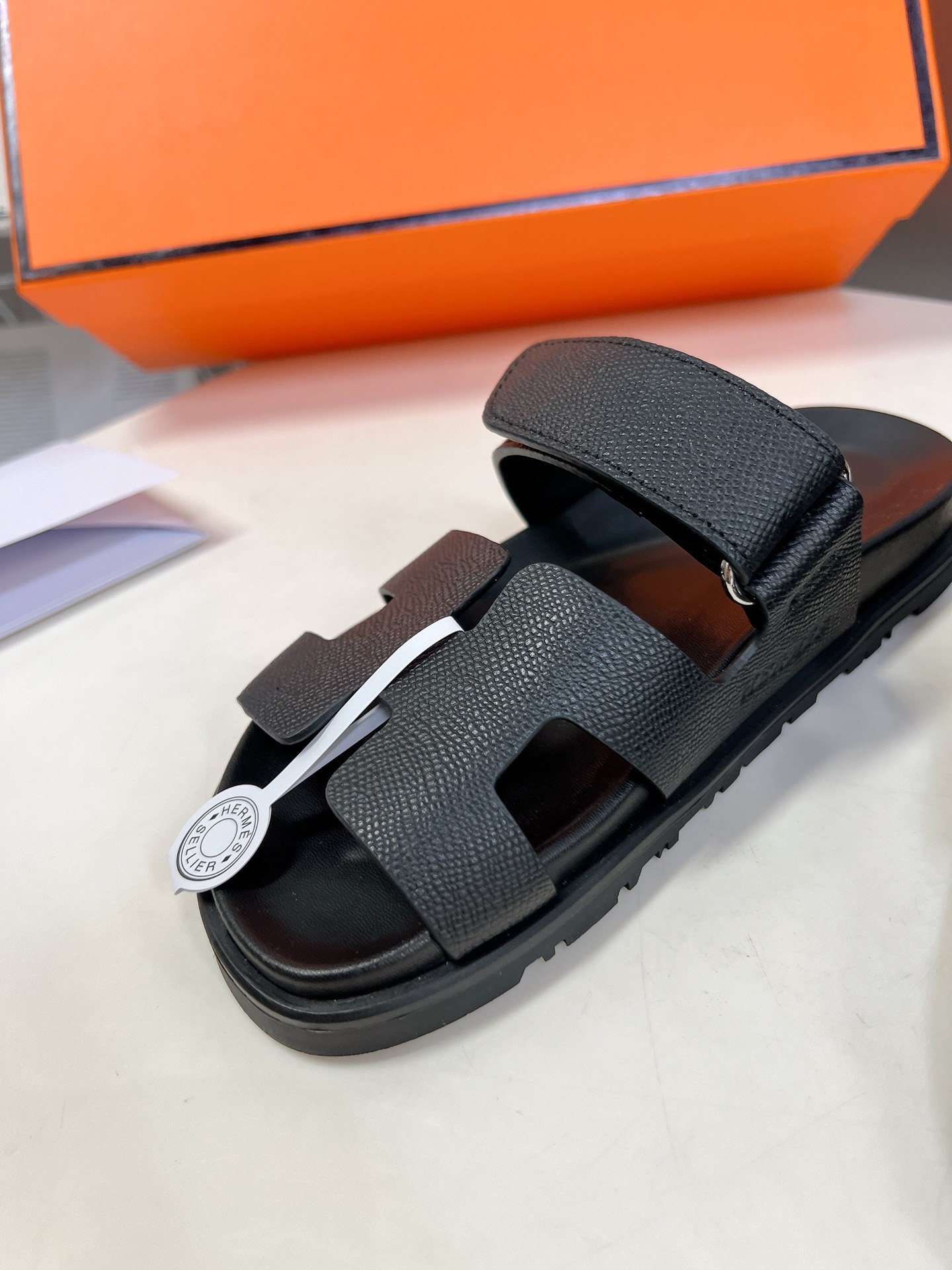 HERMÈS Black Calfskin Women’s Chypre Sandals