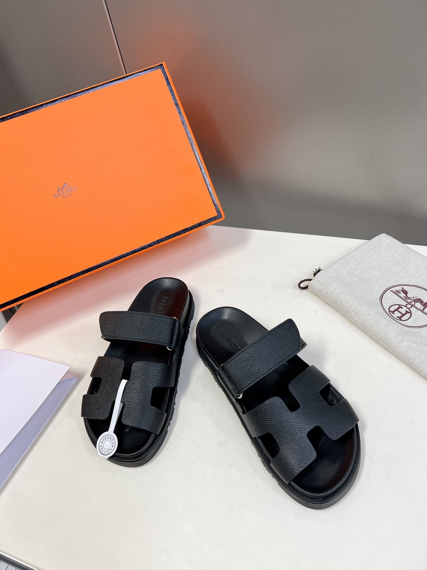 HERMÈS Black Calfskin Women’s Chypre Sandals