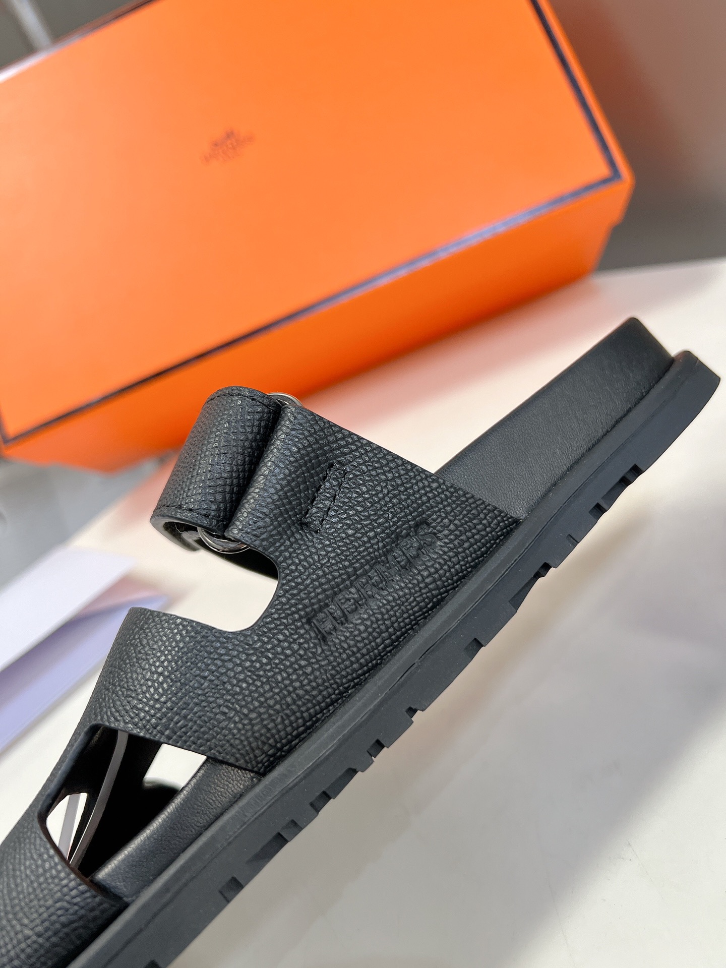 HERMÈS Black Calfskin Women’s Chypre Sandals