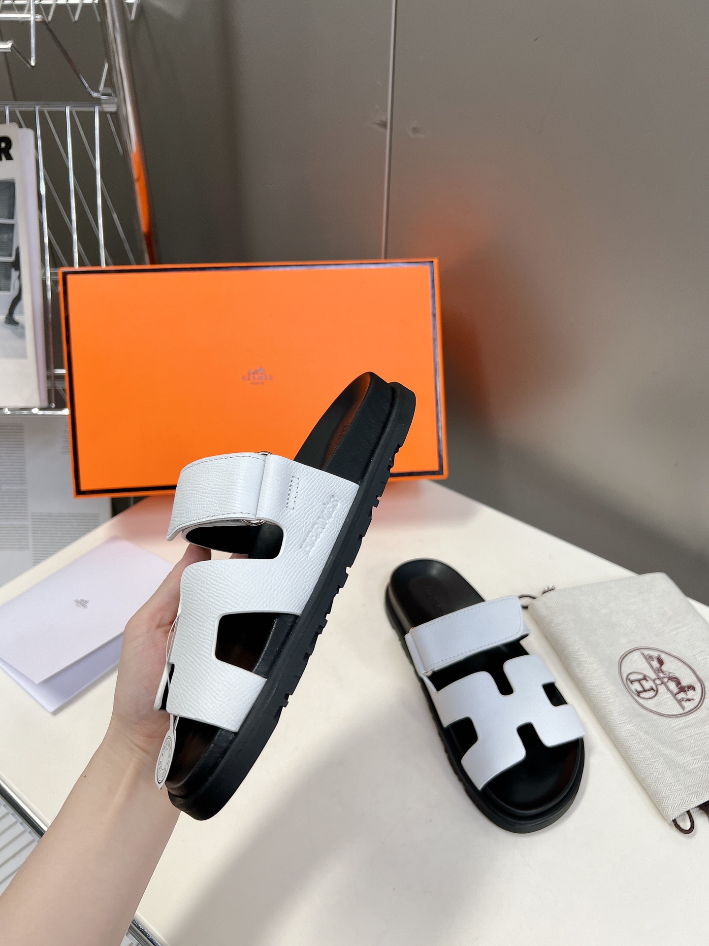 HERMES White Calfskin Women’s Chypre Sandals