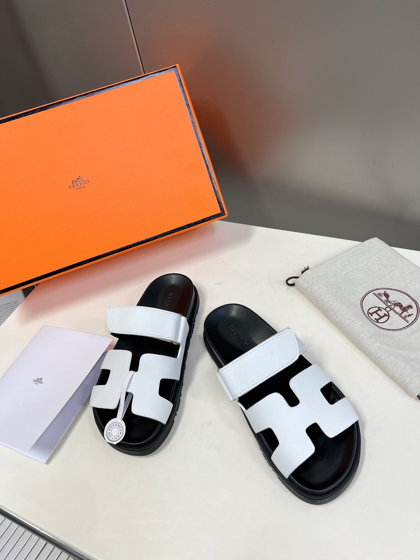 HERMES White Calfskin Women’s Chypre Sandals