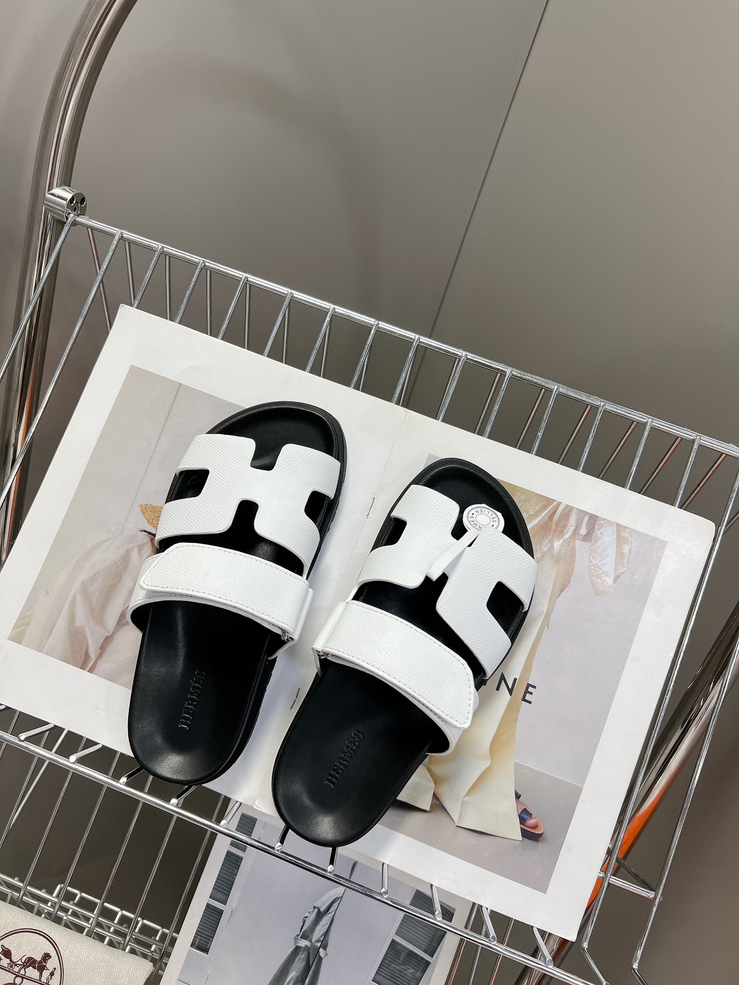 HERMES White Calfskin Women’s Chypre Sandals