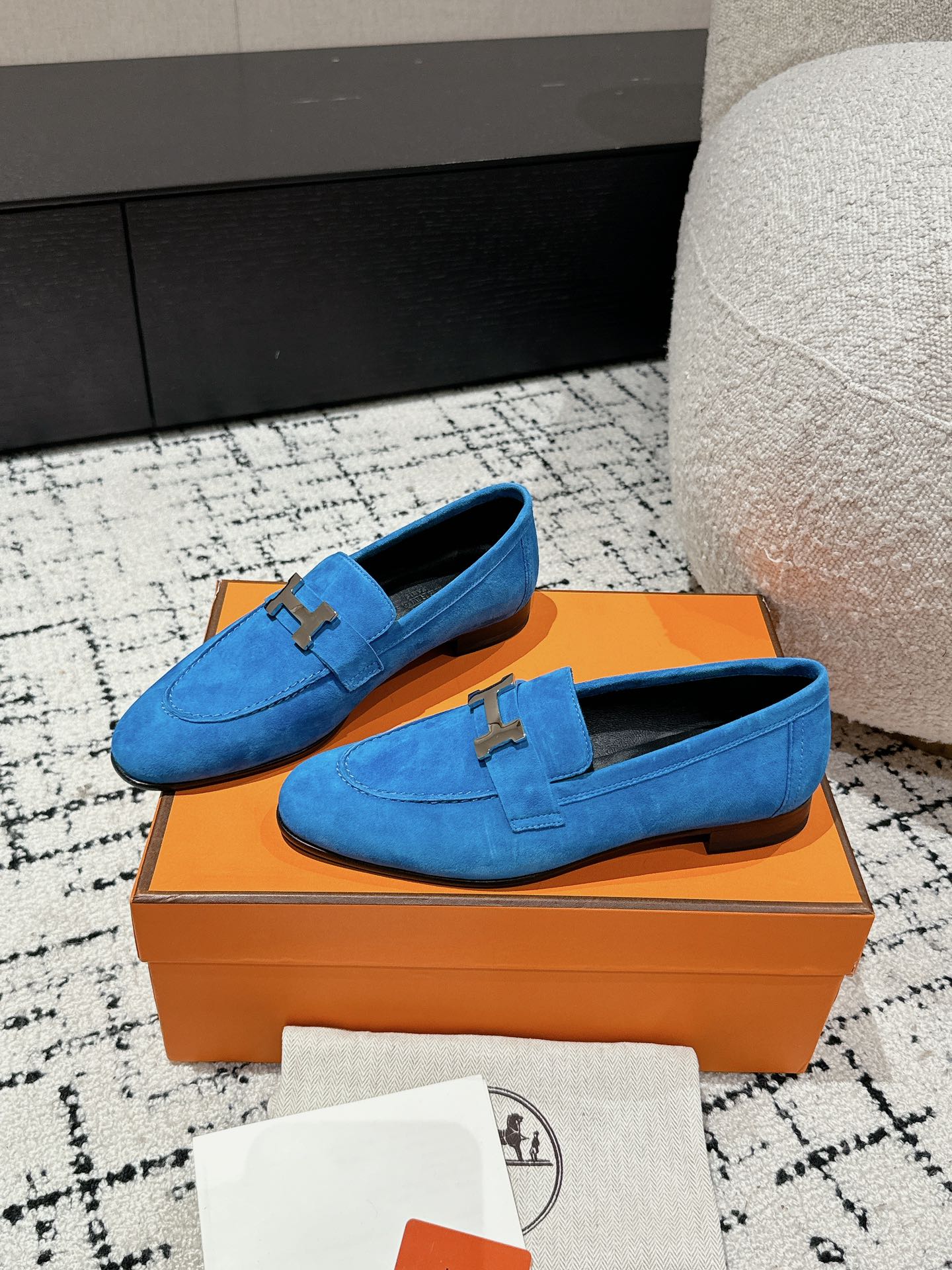 Hermes Hermes Blue Suede Paris Loafers Size