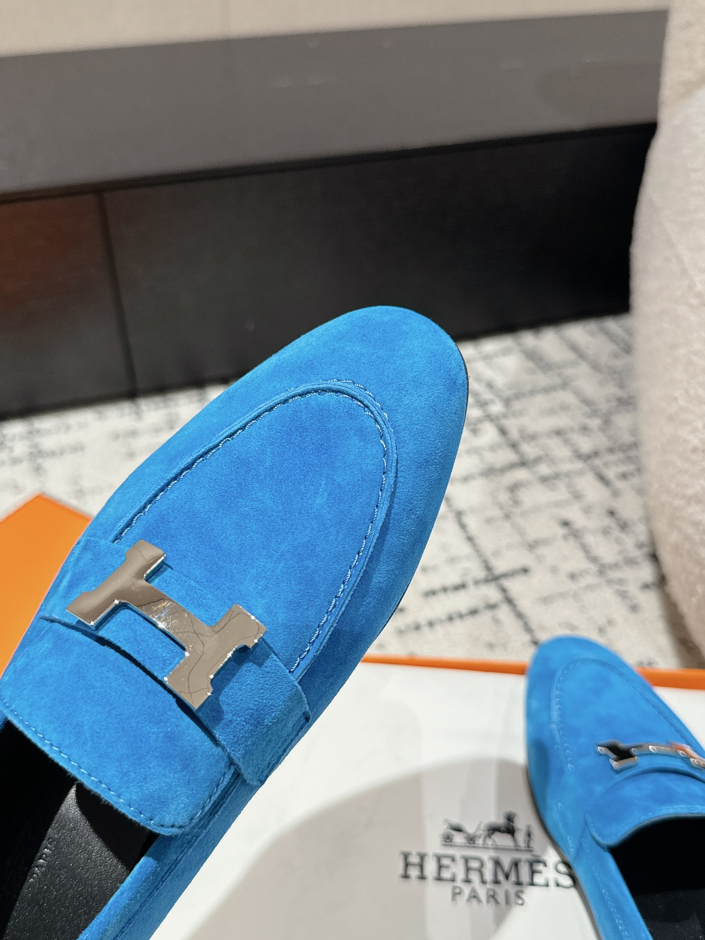 Hermes Hermes Blue Suede Paris Loafers Size