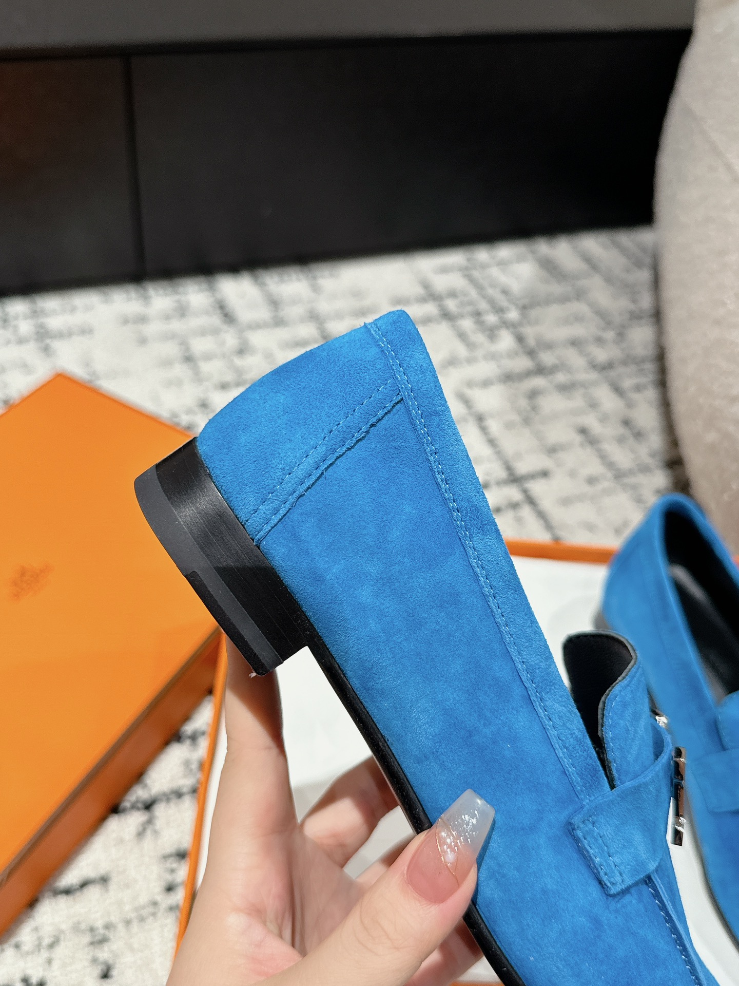 Hermes Hermes Blue Suede Paris Loafers Size