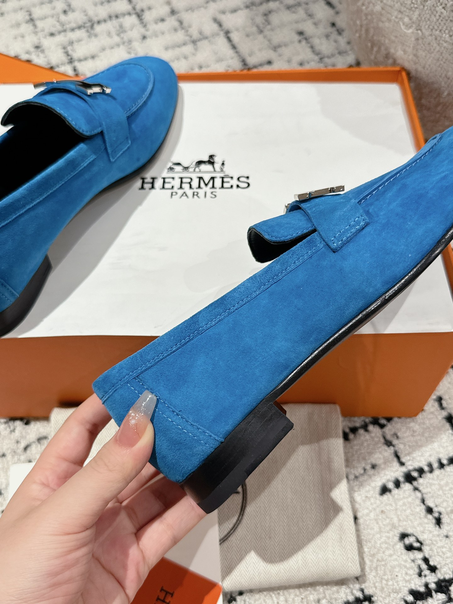 Hermes Hermes Blue Suede Paris Loafers Size