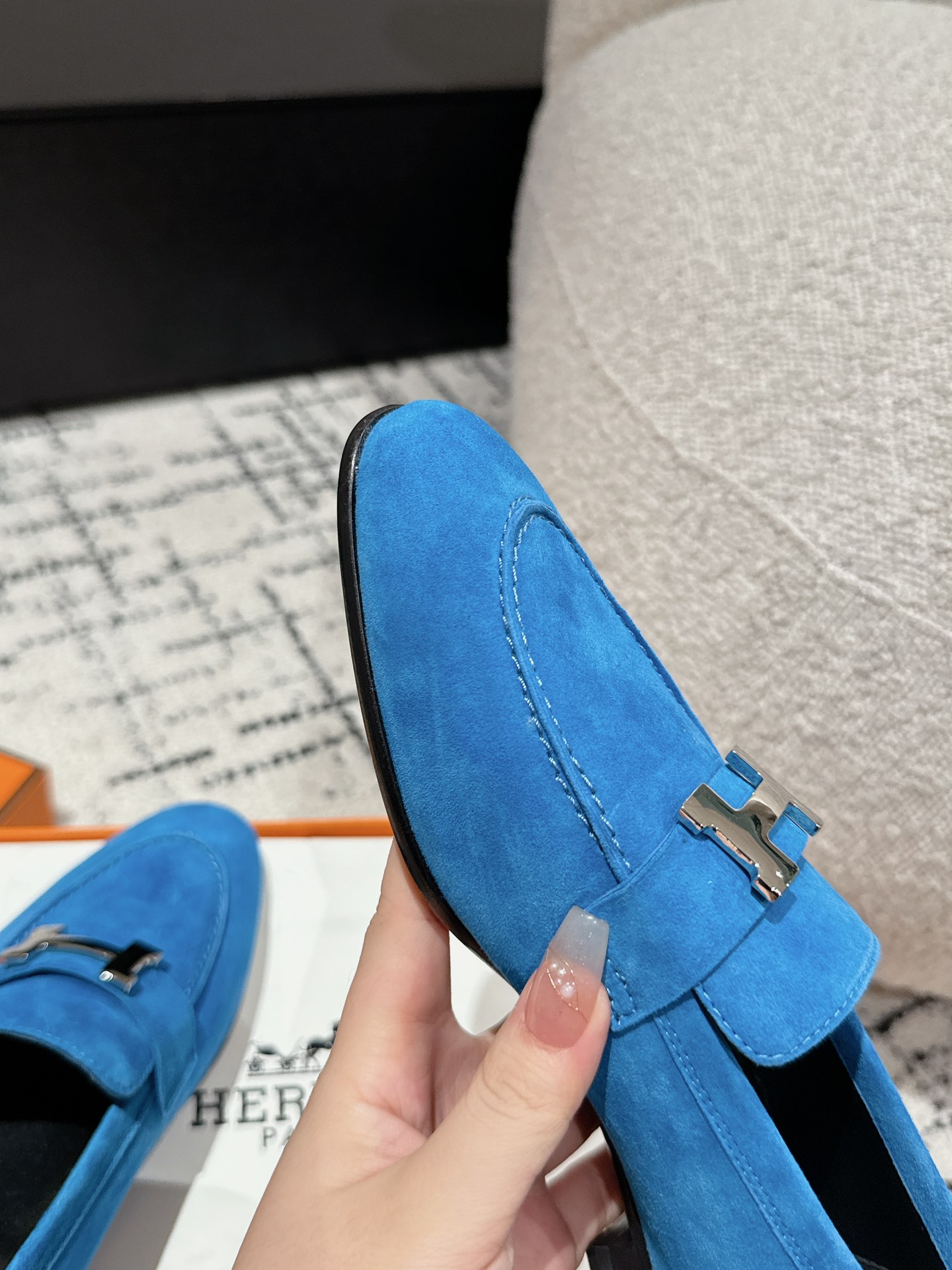 Hermes Hermes Blue Suede Paris Loafers Size