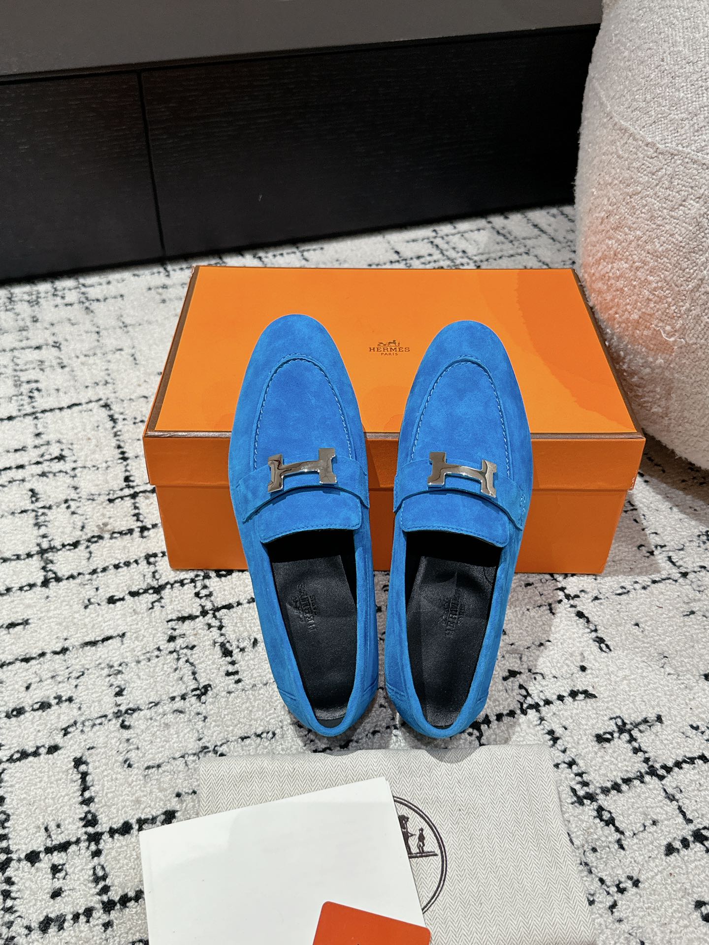 Hermes Hermes Blue Suede Paris Loafers Size