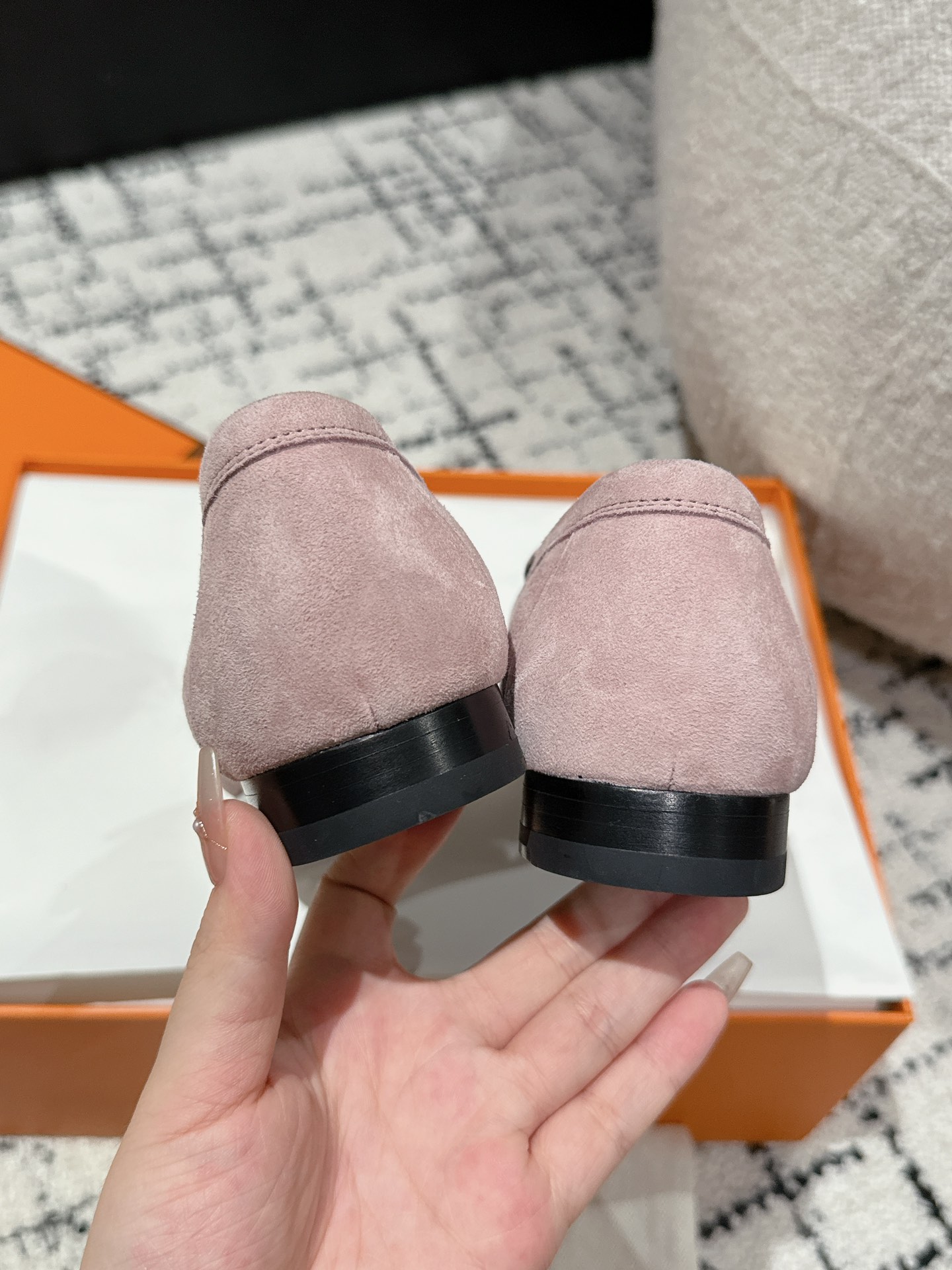 Hermes  Suede Goatskin Paris Loafers  Rose Porcelaine Sold Out