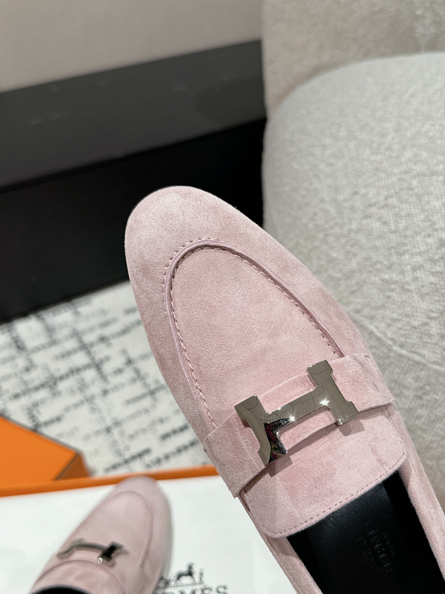 Hermes  Suede Goatskin Paris Loafers  Rose Porcelaine Sold Out