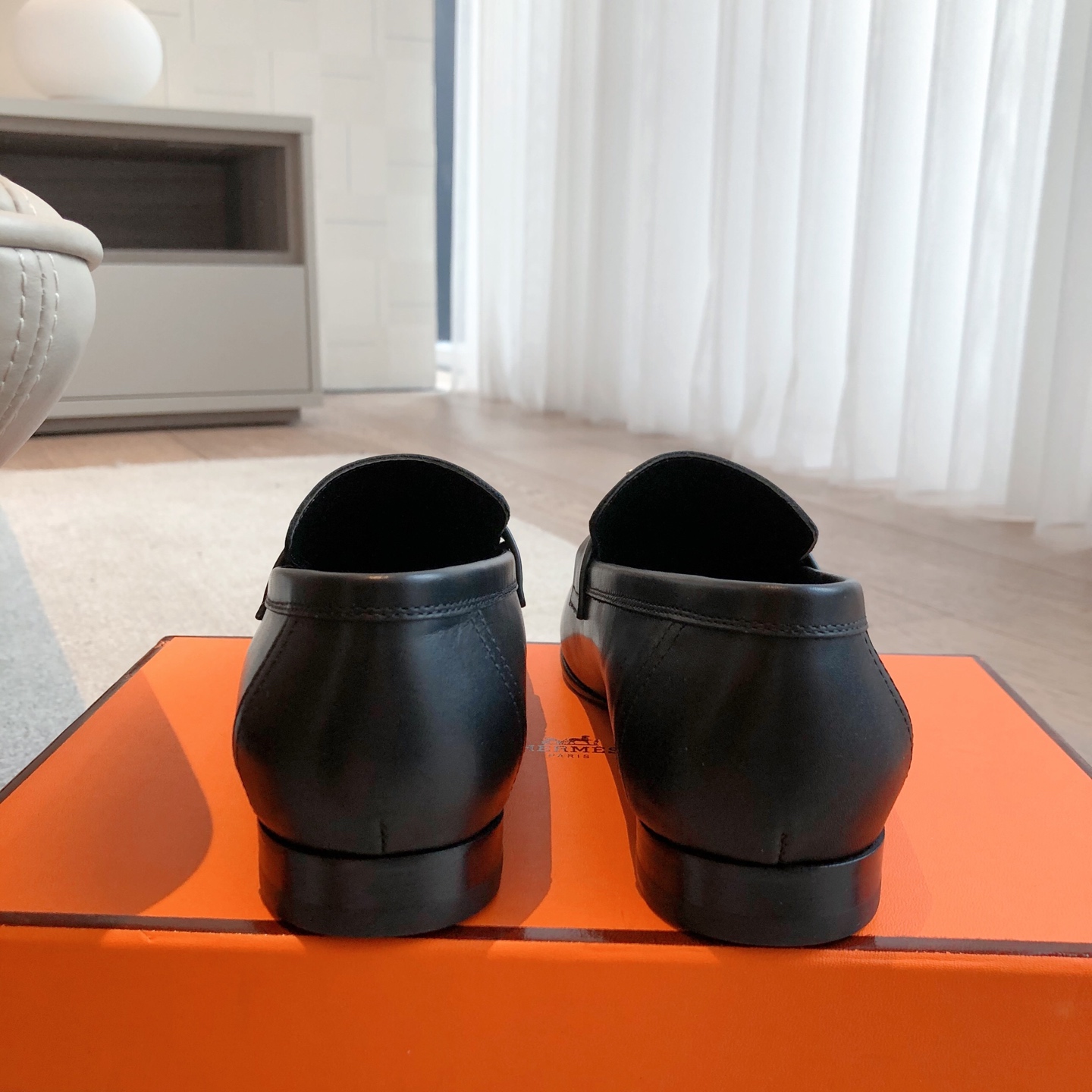 HERMES Mocassins Paris loafers Leather Black