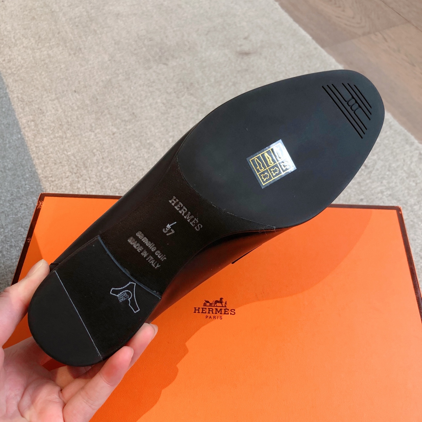 HERMES Mocassins Paris loafers Leather Black