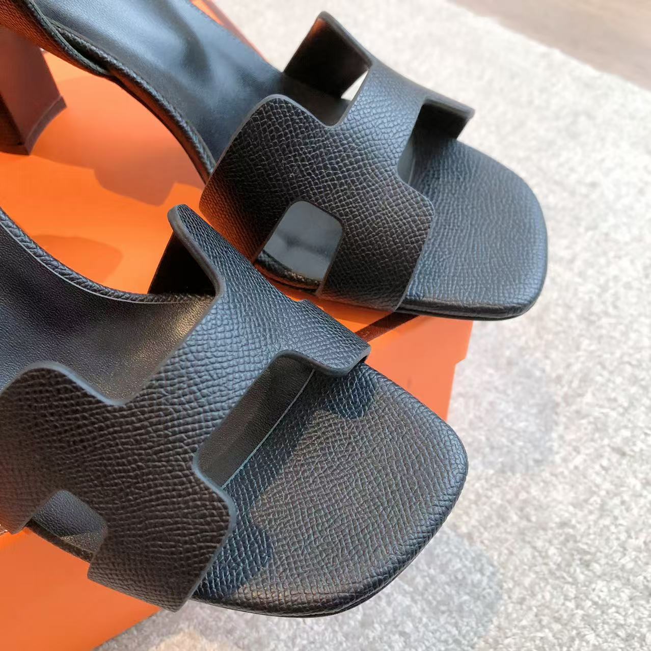 Hermes Black Leather Eternite Slingback Sandals