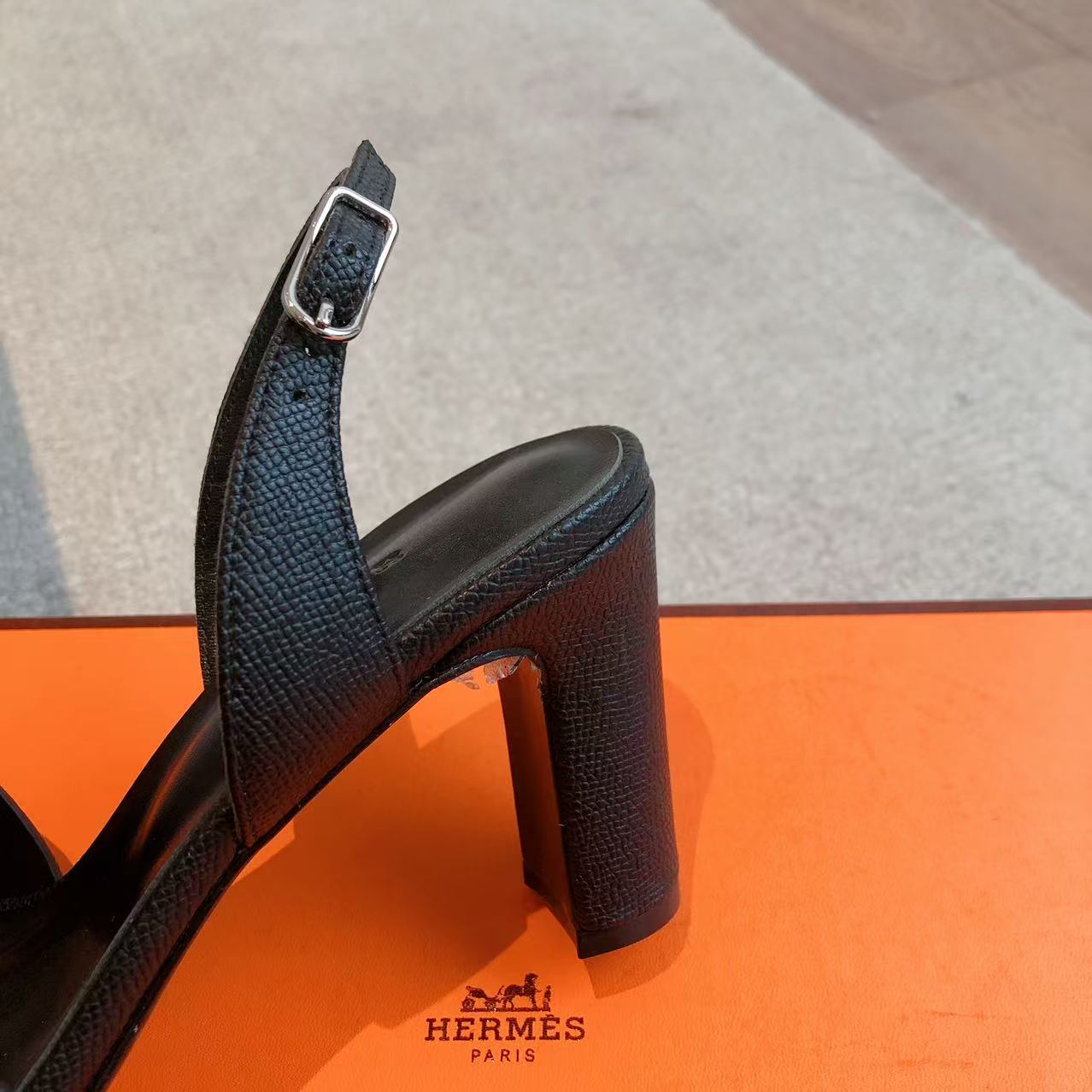 Hermes Black Leather Eternite Slingback Sandals