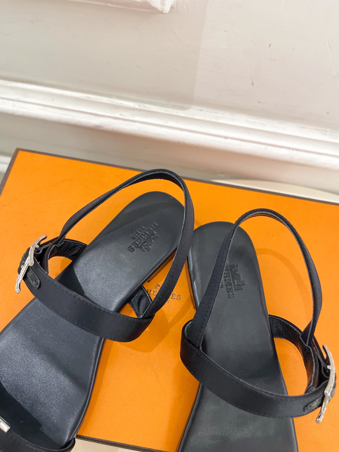 Hermes  Calfskin Cristal Sandals Black Sold Out