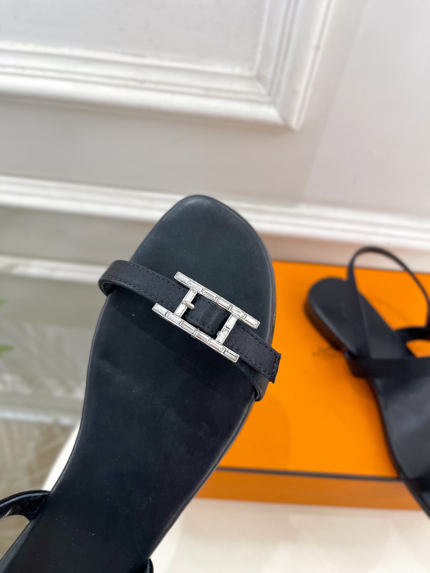 Hermes  Calfskin Cristal Sandals Black Sold Out
