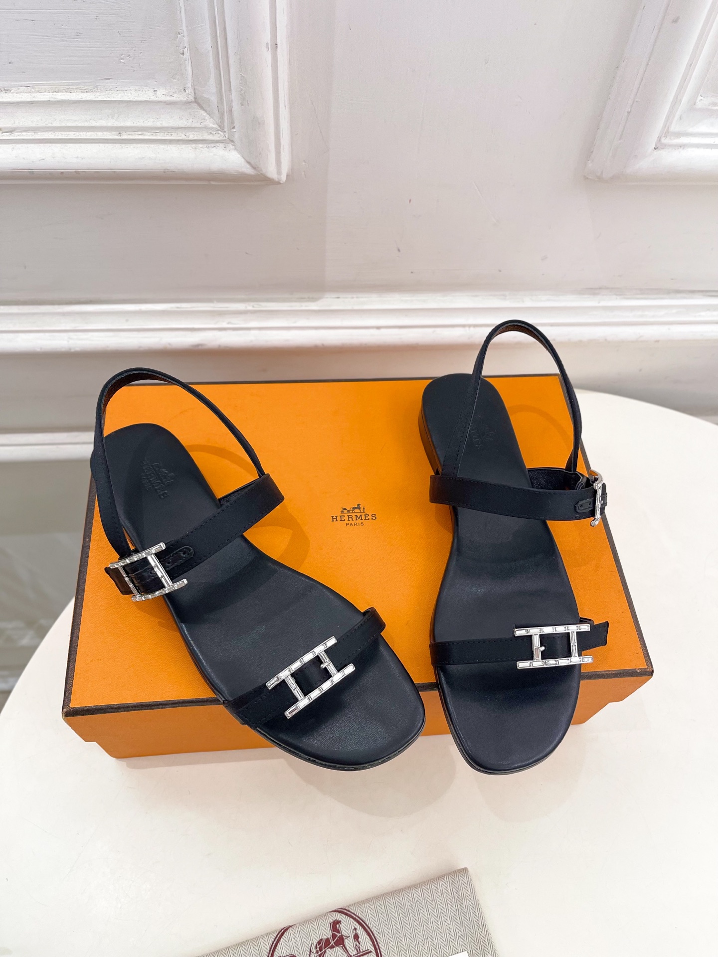 Hermes  Calfskin Cristal Sandals Black Sold Out